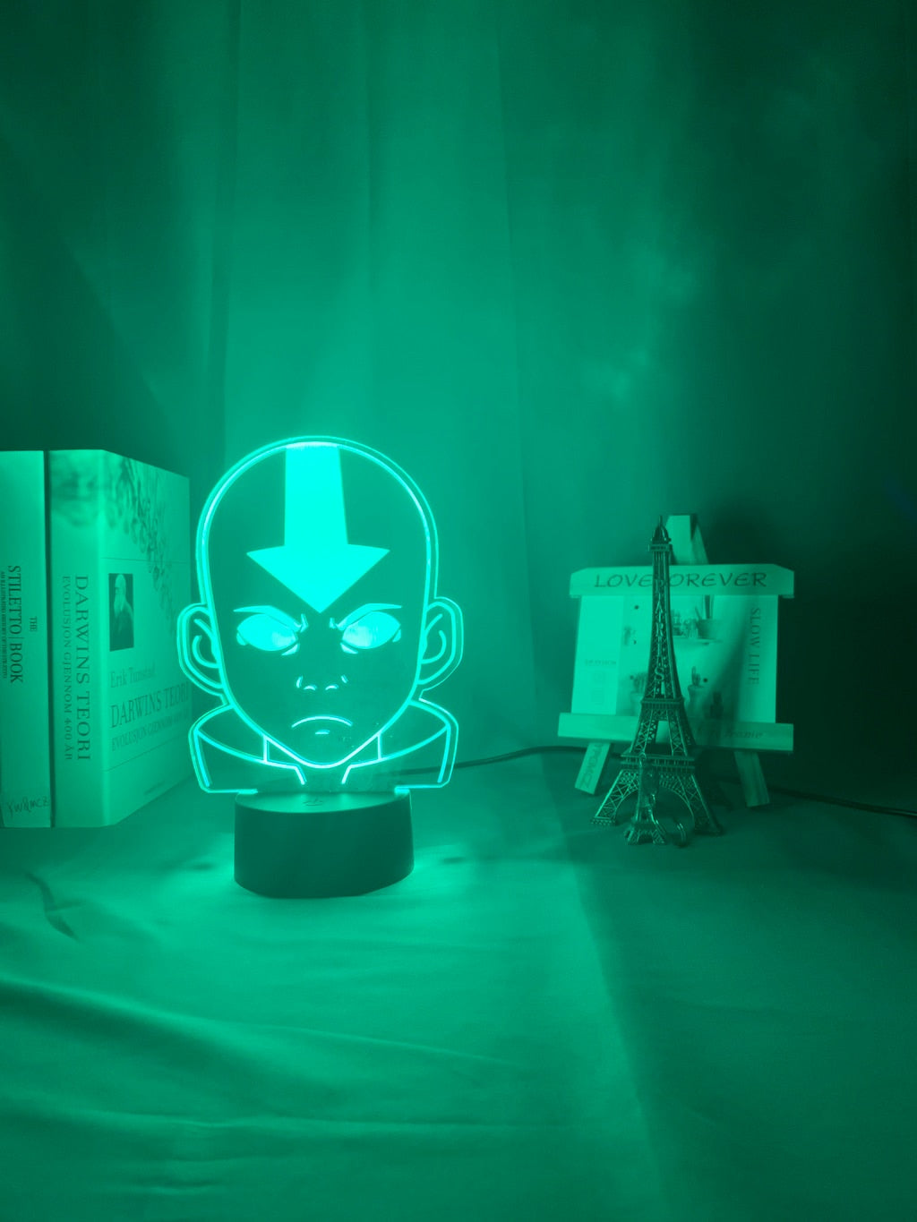 Acrylic Aang lamp on green light setting