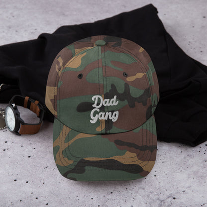 Green and brown camouflage embroidered Dad Gang hat 