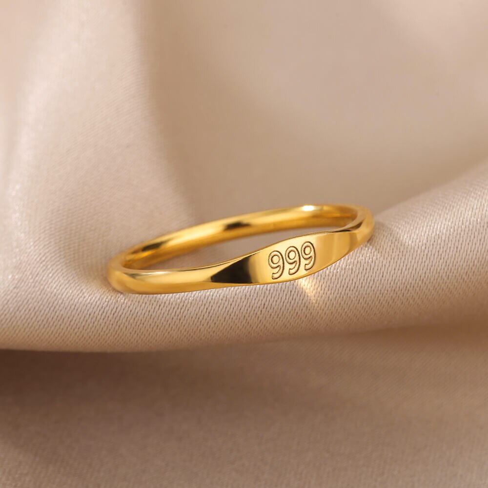 Angel Number Signet Ring - Gold Plated