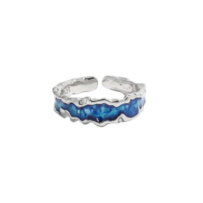 Sterling Silver & Enamel Ring Set - Irregular Ocean Blue/Green Rings