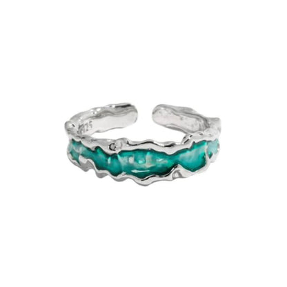 Sterling Silver & Enamel Ring Set - Irregular Ocean Blue/Green Rings