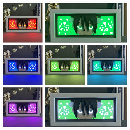 Multicolor Toph Beifong cut paper lamp showing 7 color setting options in a grid